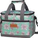 iknoe Large Foldable Cooler Bag, 8.5L Insulated Lunch Bag, Leakproof Lunch Cooler Tote with Multi-Bag Design Suitable for Beach, Picnic and Office Use, Nattier Blue 15-Can (Medium, Daisy)