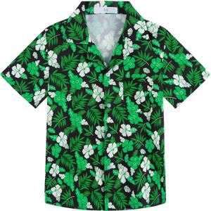 APTRO Boy's Hawaiian Shirt Tropical Beach Casual Summer Shirt with Pocket Short Sleeve 4-15 Years (10-11 Years, #Kf01 Dark Green Floral)