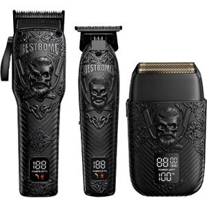 BESTBOMG Professional Cordless Mens Hair Clippers & Beard Trimmer and Electric Shavers Kits & Sets,Metal Hair Clippers Cutting Grooming Kit with Long Battery Life for Family Barber Use (Black) (3 PACK)