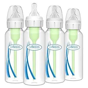 Dr. Brown's AntiColic Options+ Narrow Glass Baby Bottle with Level 1 Slow Flow Nipple, BPAFree, 8 oz/250 mL, 0m+, 4Pack