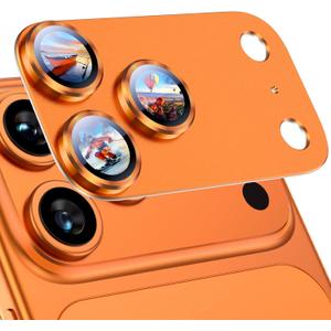 Uyiton Compatible with iPhone 17 Pro Max Camera Lens Protector - [Not Easy to Break][Strong Adsorption][Case-Friendly] Metal Tempered Glass Rear Camera Screen Cover - Cosmic Orange