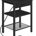 HOOBRO Side Table with Charging Station and USB Port, Small End Table for Small Space, 3-Tier Nightstand with Adjustable Shelf, for Living Room, Bedroom and Balcony, Black BB112BZ01