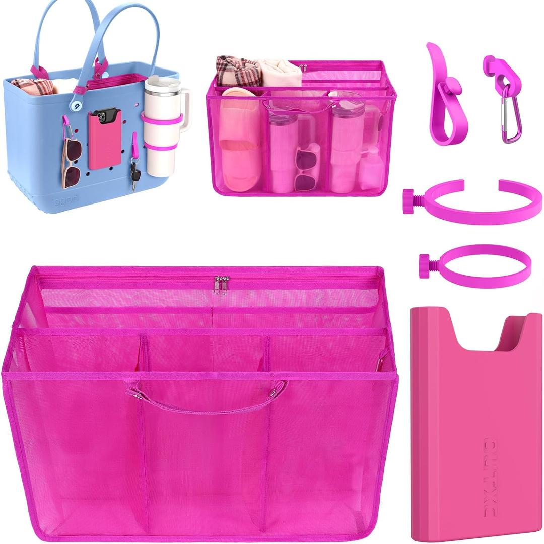 OUTXE Organizer Inserts for X Large Original Bogg Bag, 2 Pack Cup Holder for All Bogg Bags, Phone Holder Accessories and Hooks Insert Compatible with Simple Modern Beach Tote Bag,Haute Pink