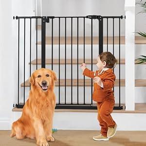 keny 36" Extra Tall Baby Gate for Stairs, 29"-42.5" Wide Auto Close Dog Gate, Pressure Mounted Easy Walk Through Pet Gate for Doorways, Durable Safety Stair Gate, Black
