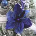 Sea Team 6-Pack Artificial Glitter Poinsettia, Magnolia Flower Sticks, Christmas Flower Ornaments, Floral Stems, Picks, Branches, Xmas Tree Decorations for Holiday, Party, Wedding, 10-inch, Blue