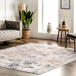 nuLOOM 4' x 6' Machine Washable Stain-Resistant Area Rug with Non Slip Backing, Low Profile for Living Room, Bedroom, and Dining Room, Danae Ivory