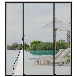 Double Opeing Magentic Screen Door for Sliding French Door, Fit Door Size 64 x 82, Large Self Sealing Screen Door Mesh for Pet Kid, Removable Mesh Net Walk Through, Keep Fly Out, Gray