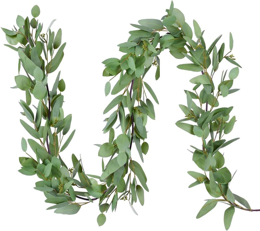 DearHouse 5.5ft Seeded Eucalyptus Garland, Artificial Vines Faux Eucalyptus Leaves Table Garland Artificial Greenery Wedding Backdrop Arch Wall Decor