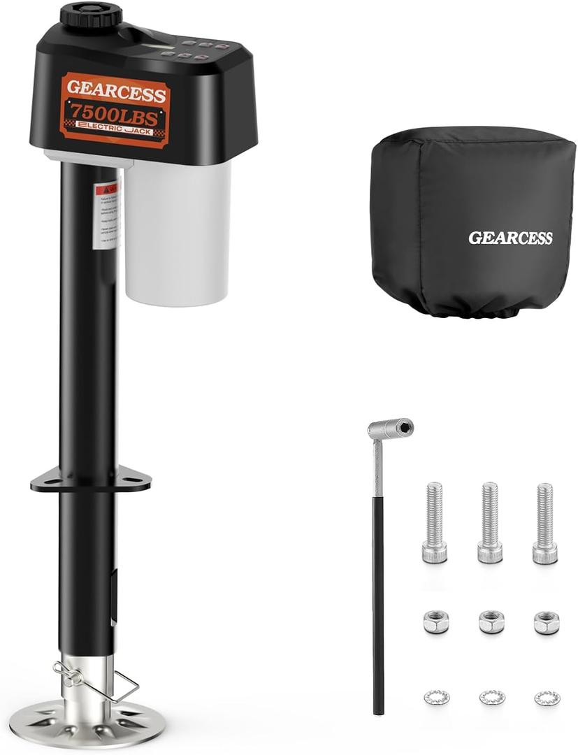 Electric Trailer Jack to 7500LBS,RV Electric Tongue Jack with Built-in Spirit Level for Travel Trailer, 10.24-33.46 Inch Extended,IP65 Waterproof Buttons,5.9 Inch Foot Pad