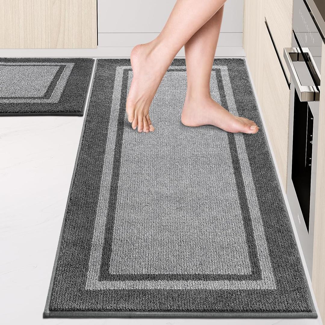 Kitchen Rugs Set (24" x 36"+24" x 60"), Non-Slip Machine Washable Kitchen Runner Rugs Floor Mats, Absorbent Comfort Standing Mat for Kitchen, Sink and Hallway, Rolled Packaging, Light Grey & Dark Grey Kitchen Rugs Set (24" x 36"+24" x 60"), Non-Slip Machine Washable Kitchen Runner Rugs Floor Mats, Absorbent Comfort Standing Mat for Kitchen, Sink and Hallway, Rolled Packaging, Light Grey & Dark Grey