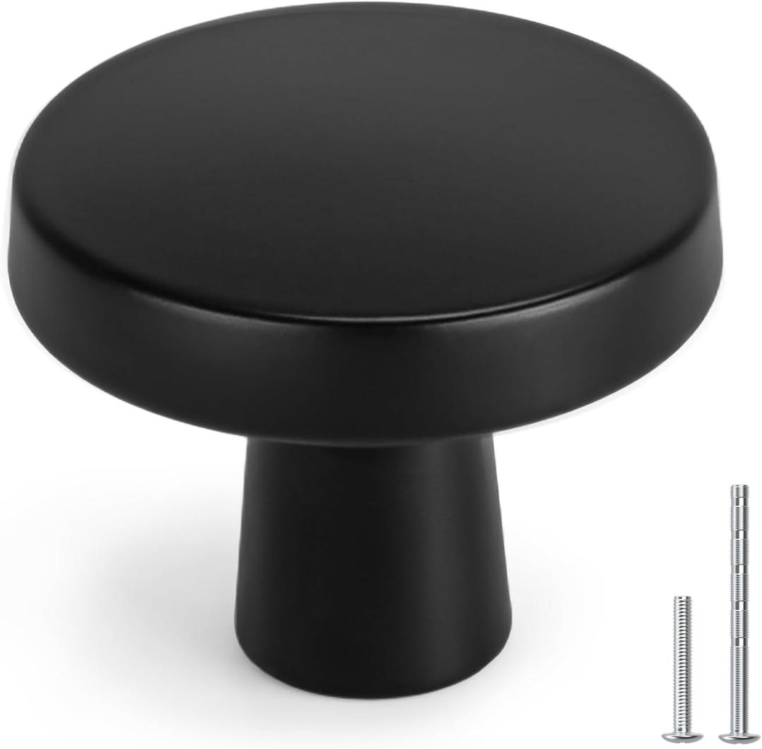 homdiy 10 Pack Black Cabinet Knobs Round Matte Kitchen Handles Zinc Alloy Metal Hardware for Dresser Drawer Desk Cupboard