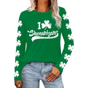 St Patricks Day Shirt Women Shamrock Shirts Lucky Irish Clover Tshirts Saint Patricks Day Long Sleeves (Green, M)