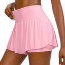 Flowy Running Shorts for Women with 4 Pockets 2 in 1 High Waisted Women's Butterfly Workout Athletic Tennis Skirt Shorts, Large