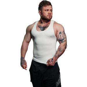 INSHAPE Men’s Compression Shirt Slimming Shapewear Tank – Chest & Abdomen Control Undershirt for Gynecomastia (US, Alpha, Medium, Regular, Regular, 1, white)