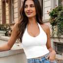 YEOREO Women's Halter Crop Top V Neck Workout Going Out Tank Top Hazel Padded Sleeveless Backless Trendy Summer Camisole (White, S)