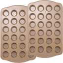 Mini Muffin Pans Nontick 24, Cupcake Pans Set with Wide Handle, Muffin Tins for Baking, 24-Cup,2 Pack, Gold