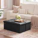 HAUSFRAU 31.5 Inches Ottoman with Storage Bench, Folding Ottoman Bench Small Foot Rest Stool, Bedroom Bench with Flipping Lid, Linen Dark Gray