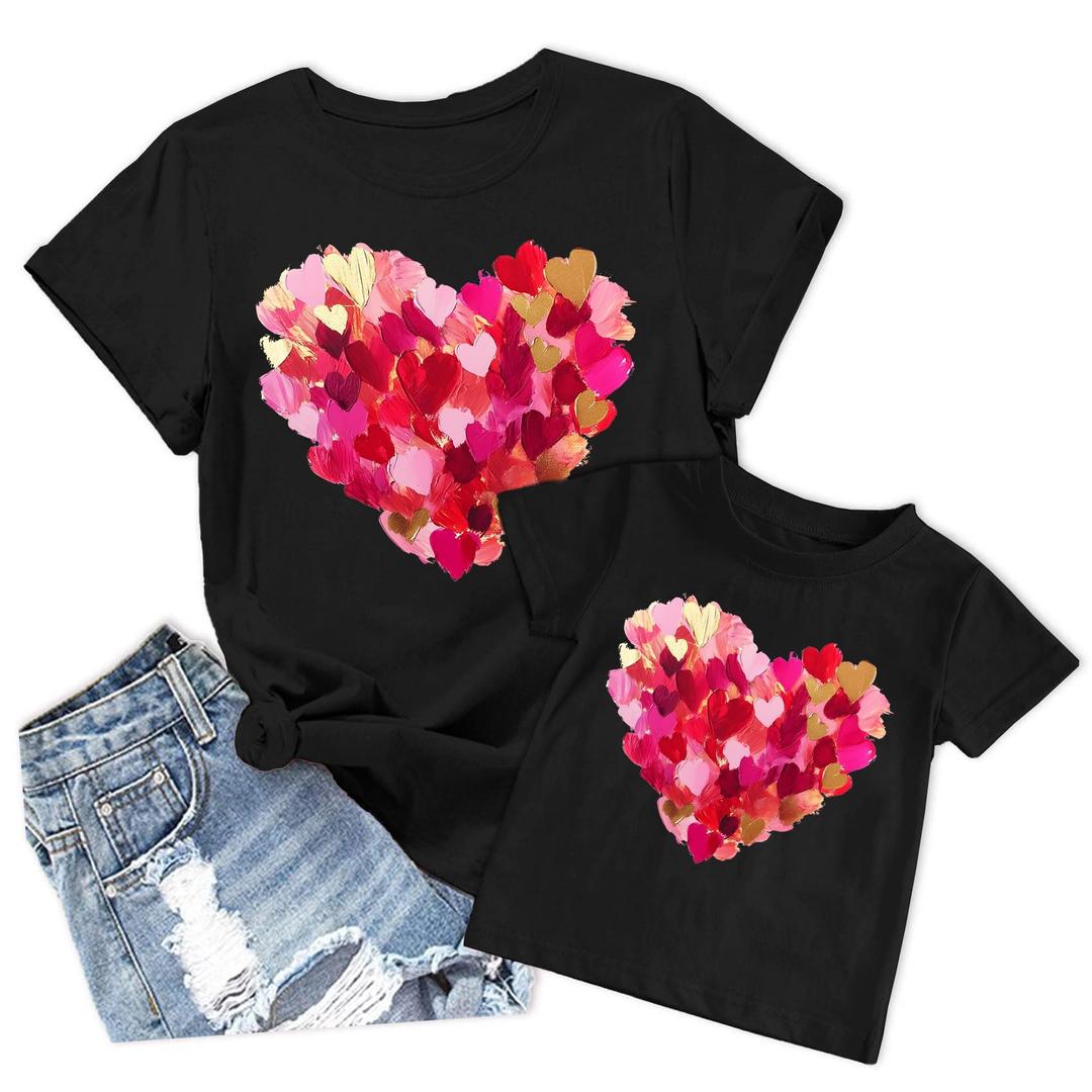 Mommy and Me Valentines Shirts for Women Heart Graphic T-Shirt Family Matching Outfits Valentine Gift Tee Tops (Mama-Black, XX-Large)