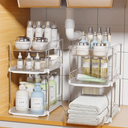 Delamu 2 Sets of 3-Tier Bathroom Under Sink Organizers and Storage, Multi-Purpose Stackable Pantry Organization and Storage, Pull Out Clear Kitchen Bathroom Cabinet Organizer with Movable Dividers