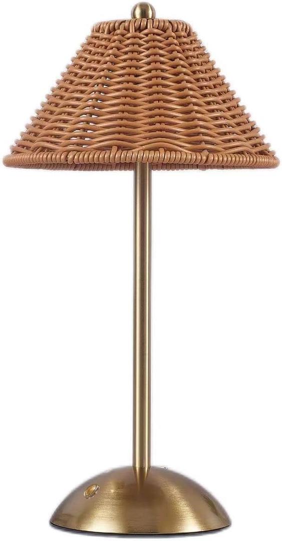 Boho Rattan Table Lamp,Wicker Night Light,LED Rechargeable Reading Lights,3 Color Touch Control Dimmable Bedside Lamps Living Room Bedroom Office Lighting Home Outdoor Decor