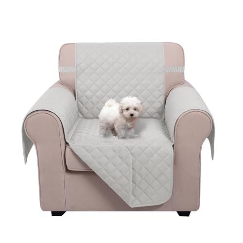 U-NICE HOME Recliner Chair Covers Reversible Chair Cover Pet Covers for Dogs with Elastic Straps Water Resistant Diamond Quilted (23''Armchair, Light Grey/Light Grey)