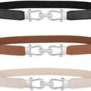 JASGOOD Women Skinny Elastic Belt for Dresses,Thin Retro Stretch Waist Belt with Golden Buckle