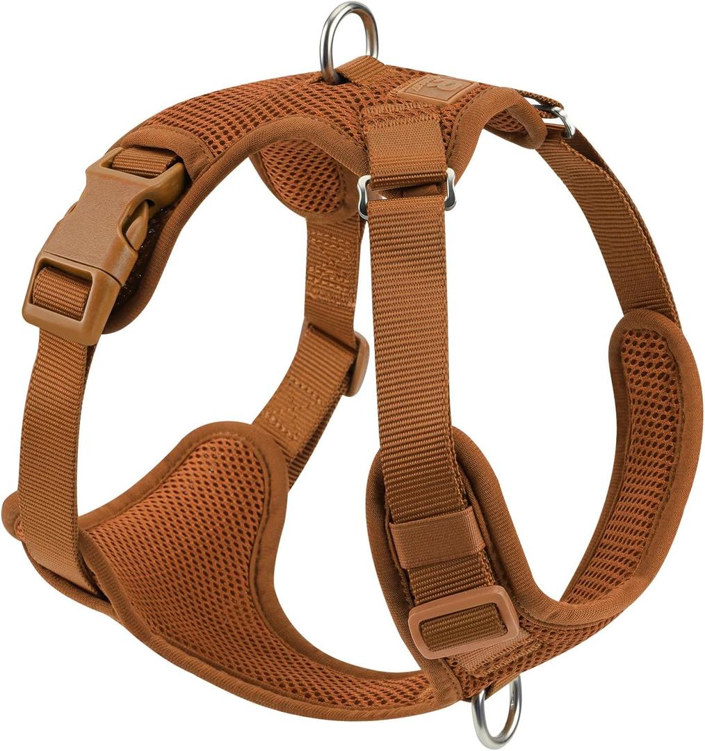 No Pull Dog Harness for Small Medium Large Dogs - Adjustable 2 Layer Mesh Dog Vest with Dual Clip, Escape Proof, Quick Release, Lightweight Breathable Mesh for Walking Hiking (Carmel Brown,M) (M(Neck:18.5-25.6",Chest:20.9-30.7"))