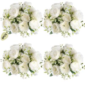 ASTRYAS 8 Packs Peonies Artificial Flowers, White Artificial Peonies, Silk Peonies Flowers Fake Peonies Artificial Flowers Peonies Bouquet for Centerpiece Table Wedding Party Home Decor 8pcs White, 8PCS