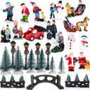 Soaoo 24 Pieces Christmas Village Figurines Decoration Set Christmas Village Accessories with Santa Claus Snowmen Street Lamps Tree for Christmas Town Scene Desktop Ornaments Landscape Decor
