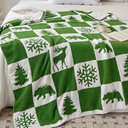 Ultra Soft Cozy Buffalo Checkerboard Christmas Tree Snowflake Wild Bear Fluffy Microfiber Knitted Throw Blanket Lightweight Fleece Checkered Blanket for Sofa Couch Bed 50"X60"