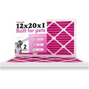 12x20x1 Air Filter by Colorfil | Color Changing Filters for Cat and Dog Odor | MERV 8 Furnace AC Filter for Pet Hair and Dust | 11.5"x19.5"x0.75" Exact Size | Pack of 2
