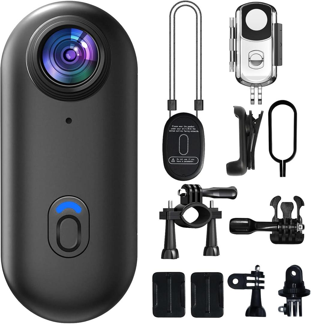 4K Mini Body Camera, 64GB Action Snap Cam, POV Snapcam, Thumb Size Hands Free Recording Body Worn Wearable Camera, Premium Portable Camcorder Mount Anywhere for Work, Travel, Pet Walks (Black)