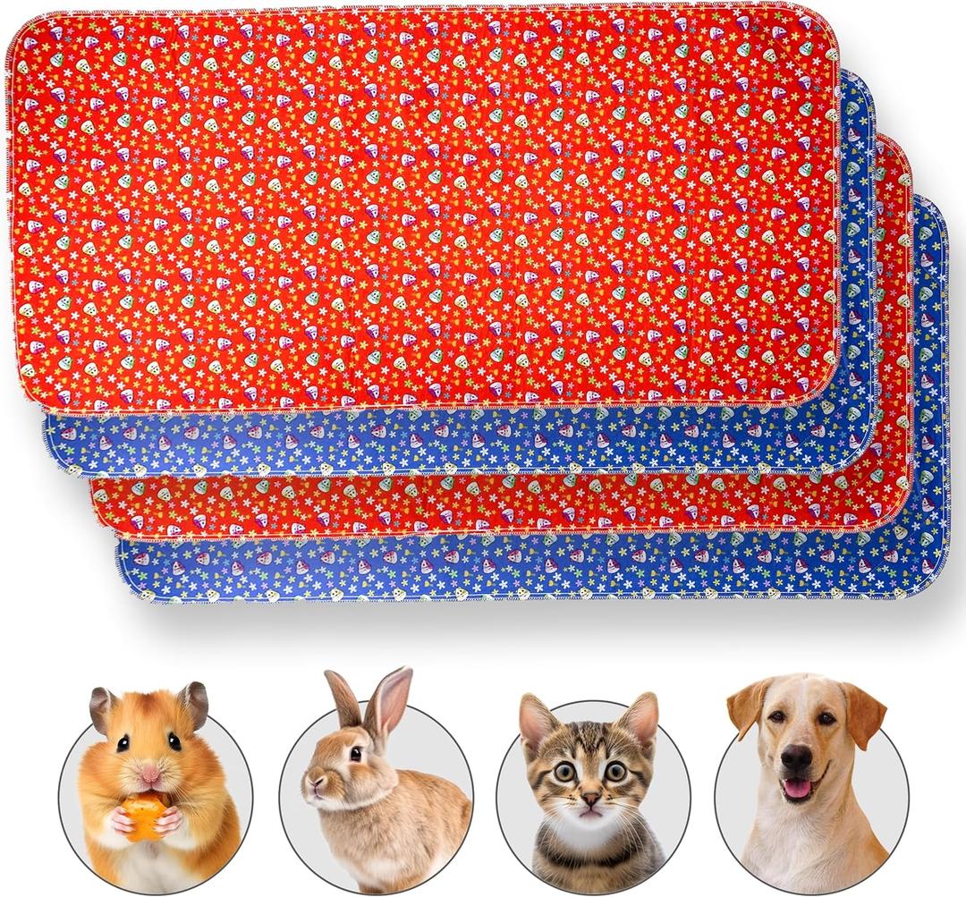 Guinea Pig Cage Liner - Pack of 4 Washable Pee Pads for Dogs, Smooth Fleece Guinea Pig Bedding for Cage & Crates, Reusable & Waterproof Puppy Pee Pads - 47x24 Inches, Red Blue Piggies