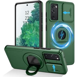 DUEDUE for Samsung Galaxy S20 FE Case Magnetic[Compatible with Magsafe], Built-in Slide Camera Cover Shockproof Heavy Duty Protective Kickstand Phone Case for Samsung S20 FE 4G/5G, Green