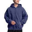FAIABLE Mens Womens Double Zip Up Hoodie Oversized Acid Wash Heavyweight Fleece Cotton Zipper Hoodie Vintage Y2k Full Zipup Couples Streetwear Blue, S