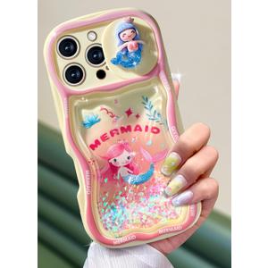 Toycamp for iPhone 16 Pro Max Case - Women Girls Cute Phone Cover Glitter Mermaids with Sliding Camera Cover Unique Girly Teens Design Flowing Liquid Quicksand Case for iPhone 16 Pro Max 6.9 "
