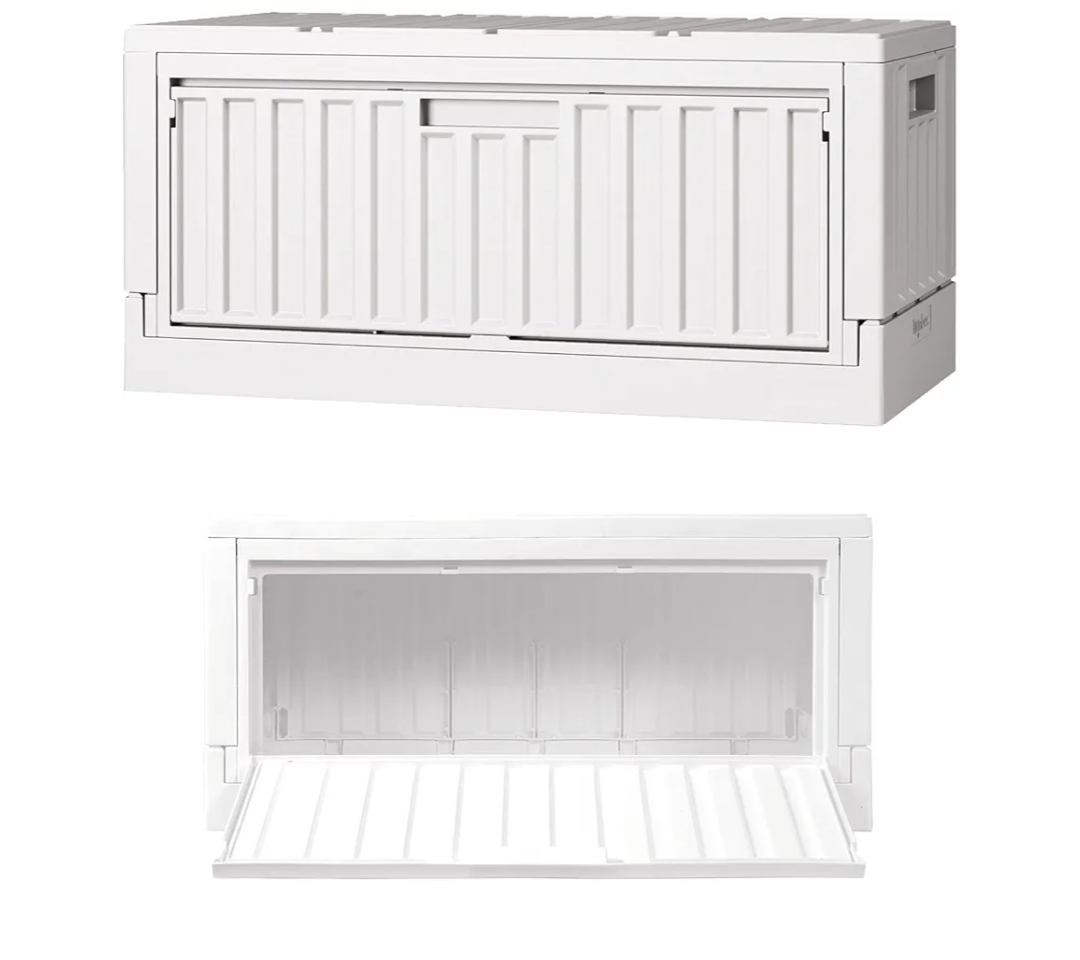 livinbox 45L Stackable Foldable Bins for Storage, Collapsible Storage Bins w/lids Side-Open Door, Home Office Bedroom Living Room Comic Books, White, FB-6432S-WT