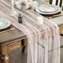 Artoid Mode 6PCS Pearl Pink Gauze Table Runner 120 Inch 10FT, Seasonal Sheer Dining Holiday Wedding Birthday Baby Shower Table Decor for Home Party