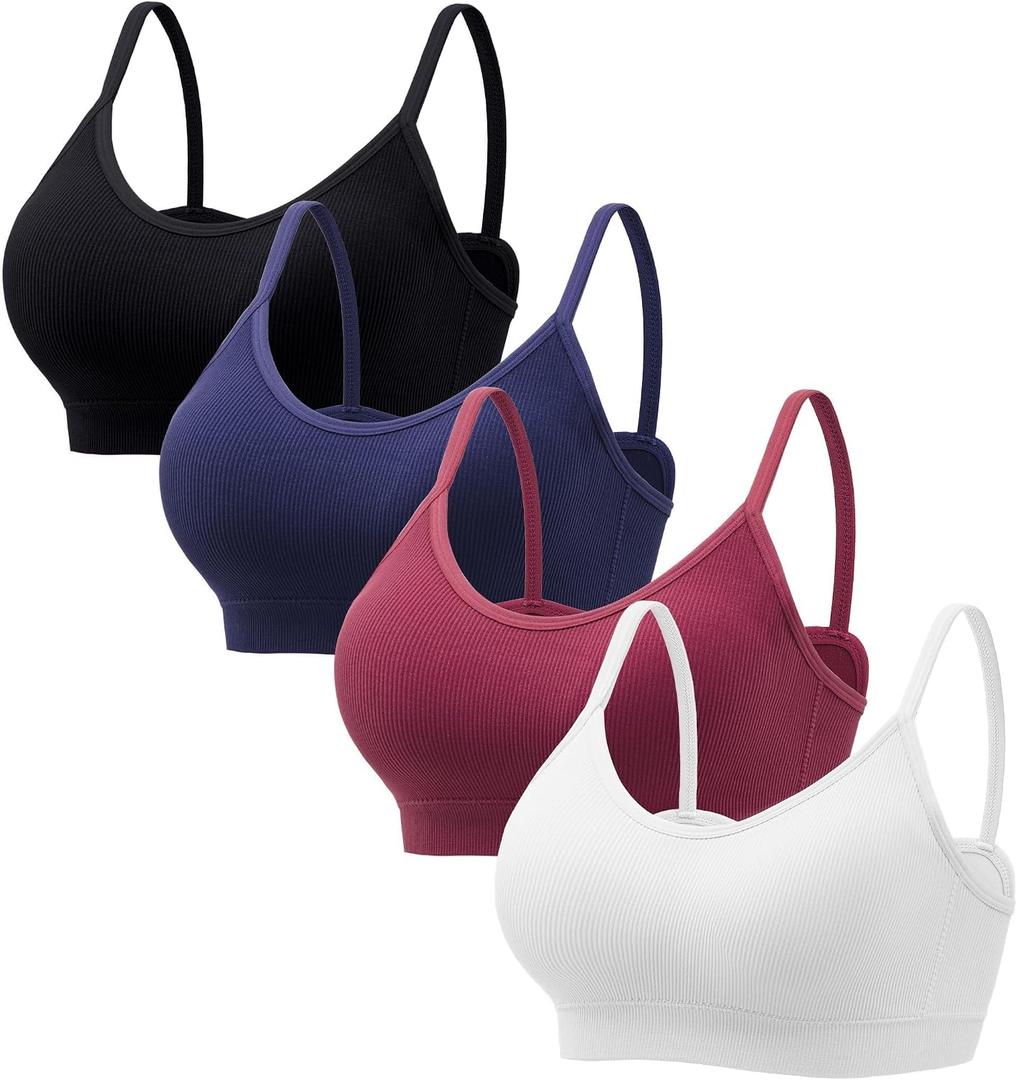 Angelhood Sports Cami Bras Pack for Women - Basic V-Neck Padded Seamless Bras with No Underwire