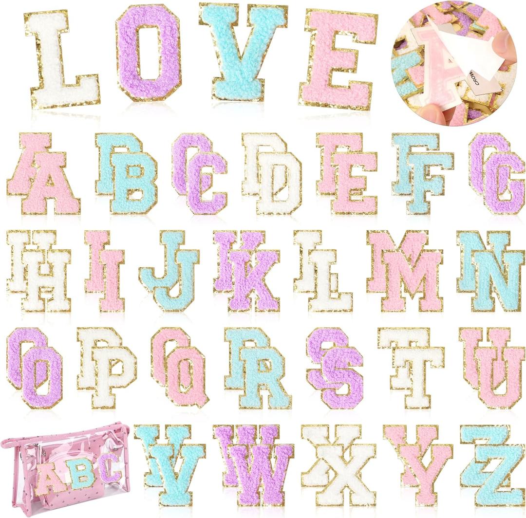 Chenille Letters Patches Self-Adhesive for Clothing: NICEVINYL 52pcs Classic-Color Preppy Varsity Self Adhesive Initial Letters Patches Stickers for Trucker Hats,Makeup Bags,Backpacks