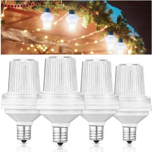 4 Pcs 120v Strobe C9 Christmas Lights Bulbs Outdoor Waterproof C9 LED Replacement Bulbs E17 Base 6000k Bright Flashing Strobe Light for Indoor Outdoor Yard Xmas Tree Decor(White)