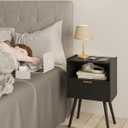 JOONEE Black Nightstand,Modern Bedside Table with Storage Drawer and Open Wood Shelf, for Living Room, Bedroom and Small Spaces, Accent Night Stand with Solid Wood Legs, Easy Assembly,Classic Black