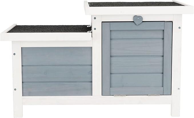 TRIXIE natura Small Animal House - Outdoor/Indoor Rabbit Hideout with Hinged Roof & Raised Floor - Solid Wood House with 2 Entry Ramps, Weather-Resistant Home for Bunnies & Guinea Pigs - in Gray, 17.75 x 27.6 x 16.9