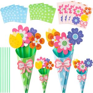 BeYumi Flower Bouquet Craft Kit - 24Pcs Mother's Day Flower Bouquet Craft in Two Colors for Kids Make Your Own Bunch of Flowers Teacher Appreciation Week DIY Gift School Classroom Home Fun Activities