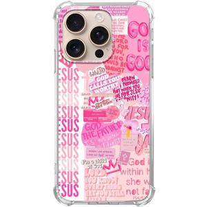 Pink Christian Aesthetic Phone Case Compatible with iPhone 16 Pro, Bibilical Affirmation Quotes Phone Case for iPhone 16 Pro, Trendy TPU Bumper Cover Case