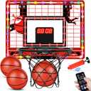 Basketball Hoop Indoor for Kids-Over The Door Mini Basketball Hoop with LED Light, Scoreboard, Remote Control and 3 Modes & Balls-Boys Girls Toys for Ages 3 4 5 6 7 8 9 10 + Years Old Birthday Gifts