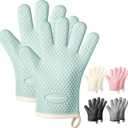 MAD SHARK Silicone Oven Mitts Heat Resistant 450 Degrees,Waterproof & Non-Slip Oven Gloves with Fingers,Cotton Lined Silicone Oven Gloves Kitchen Mitts for Baking Cooking Barbecue,Women (Green) (Green)
