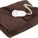 Sunbeam Electric Throw Royal Luxe Microplush Heated Blanket, 4 Heat Settings, 4-Hour Auto Shut-Off, Fast Heating, Warm and Cozy, Walnut Color, 50" x 60"