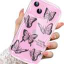 2 x Compatible for iPhone 13 Case, Pretty Butterfly Print Three-Dimensional Wave Clear Case for Girls Women, Soft Full Package Anti-Fall Cover for iPhone 13, Black Butterfly