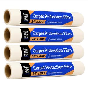 TapeManBlue Carpet Protection Film 24" x 200', 4 Rolls, Self Adhesive Plastic Carpet Protector Film with Clean Removal & Easy Unwind, Durable Protection Tape to Shield Your Surface